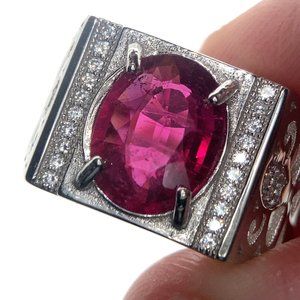 Rubellite 3.77ct White Gold Finish Solid 925 Sterling Silver Ring